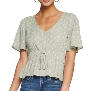 Rayon v-neck flutter sleeve top size M Sage Green